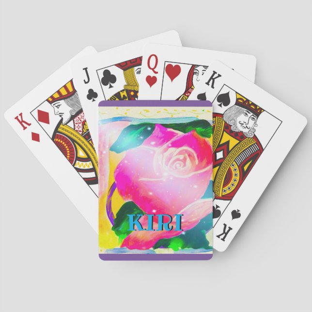 Your name with drop shadow, Star Beams Rose, Playing Cards (Back)