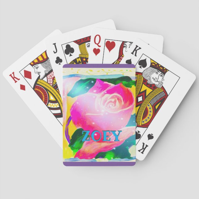 Your name with drop shadow, Star Beams Rose, Playing Cards (Back)