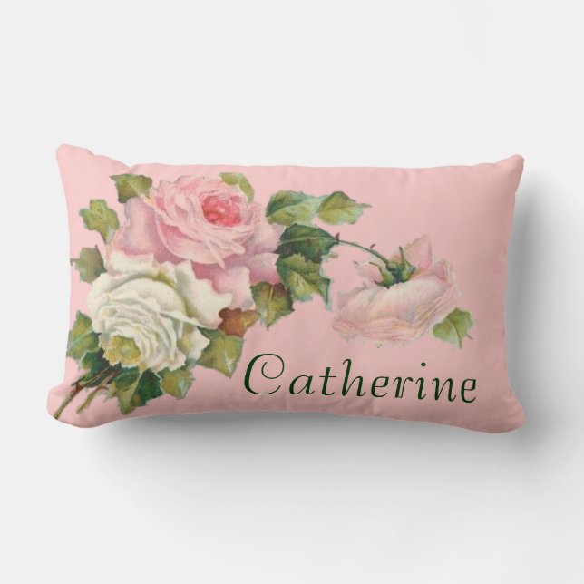 Your Name with Pretty Pink Roses Pillow Throw (Front)