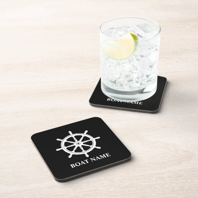 Your Name with Ships Wheel Helm Coaster (Right Side)