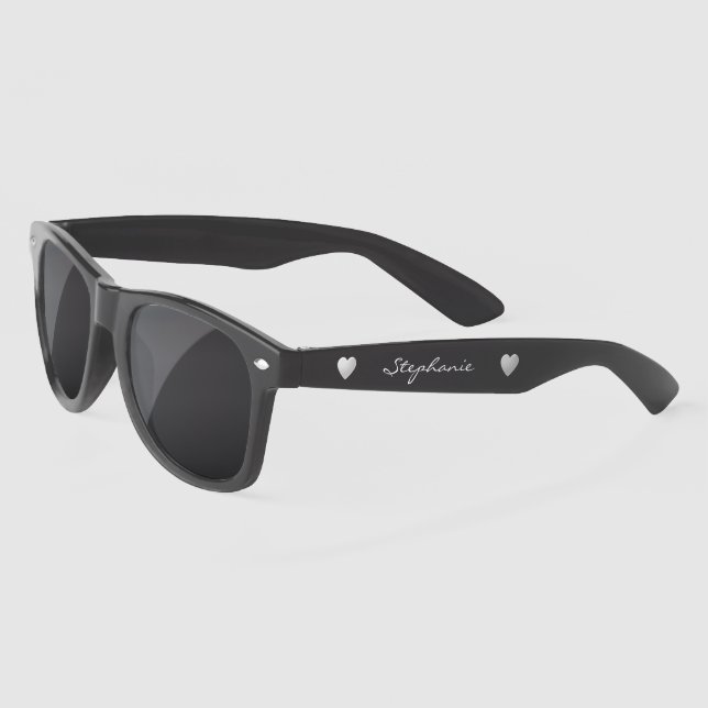 Your name with two Heart Shapes - White Sunglasses (Left)
