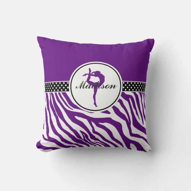 Your Name Zebra Print Gymnastics in Purple Cushion (Front)