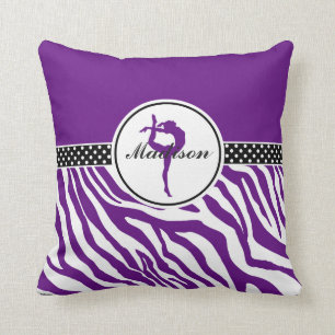 Your Name Zebra Print Gymnastics in Purple Cushion