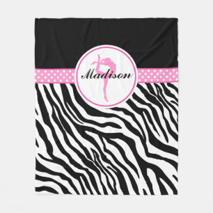 Your Name Zebra Print Gymnastics with Pink Details Fleece Blanket
