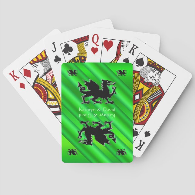 Your Names, Black Dragons logo, green metal-effect Playing Cards (Back)