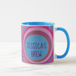 Your Name's Brew. Clock Pink Purple Blue Orange Mug