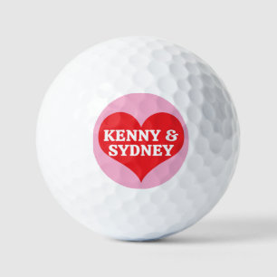Your Names Red Valentine Heart And Pink Background Golf Balls