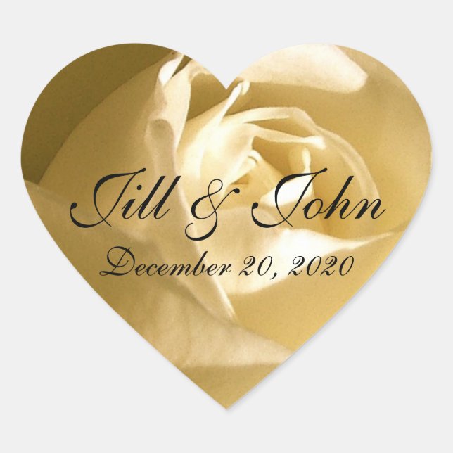 Your Names, Your Date, Cream Rose Save the Date Heart Sticker (Front)