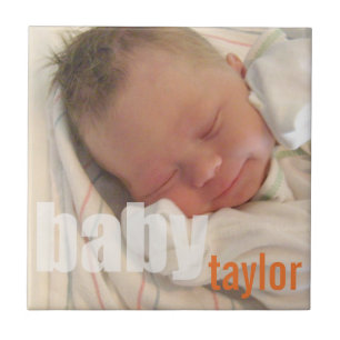 Your newborn baby unisex photo keepsake orange tile