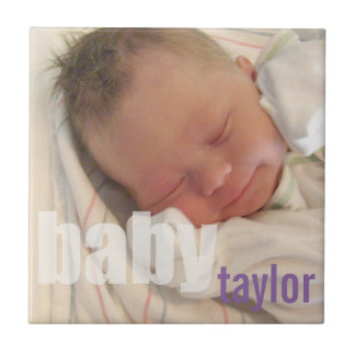 Your newborn baby unisex photo keepsake purple tile