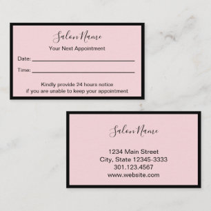 Your Next Appointment Beauty Salon Pale Pink Black Card
