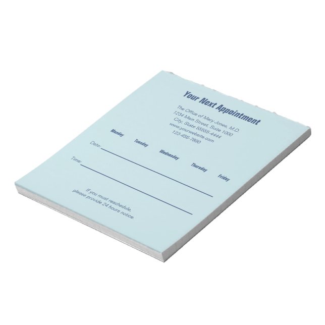 Your Next Appointment Blue Doctor Office Reminder Notepad (Rotated)