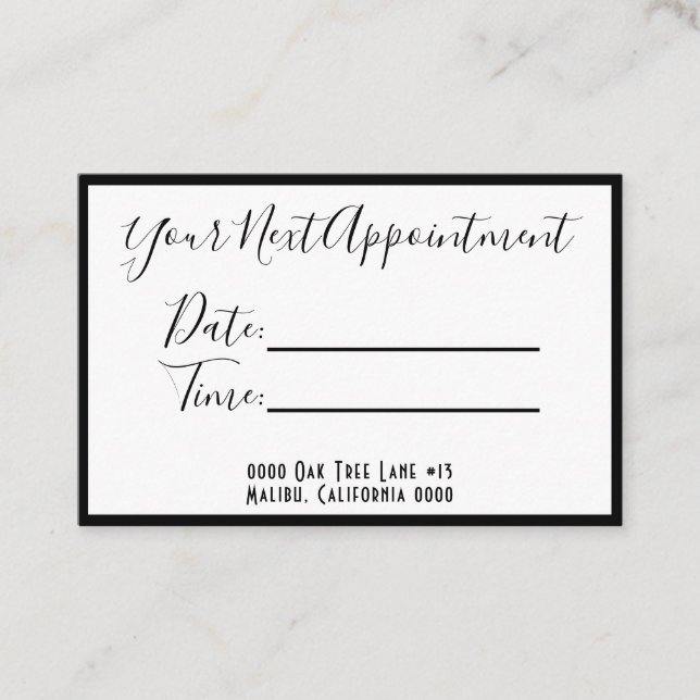 Your next appointment card (Front)