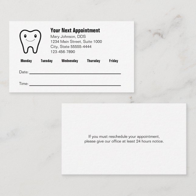 Your Next Appointment Dentist's Office Reminder Card (Front/Back)