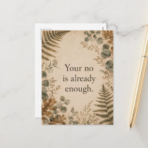 Your No Is Enough Boundaries Botanical Quote Holiday Postcard