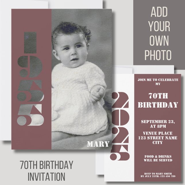 Your old photo year 1955 70th birthday Invitation (Creator Uploaded)
