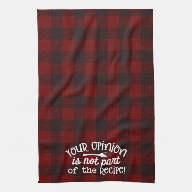 Your Opinion Recipe Red & Black Flannel Tea Towel (Vertical)
