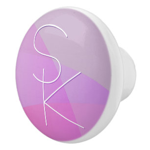 Your Overlapping Initials   Modern Pink Geometric Ceramic Knob