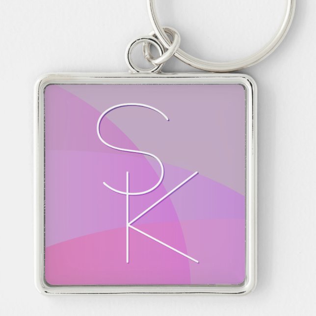 Your Overlapping Initials | Modern Pink Geometric Key Ring (Front)