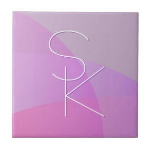 Your Overlapping Initials   Modern Pink Geometric Tile