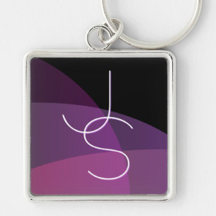 Your Overlapping Initials   Modern Purple & Pink Key Ring