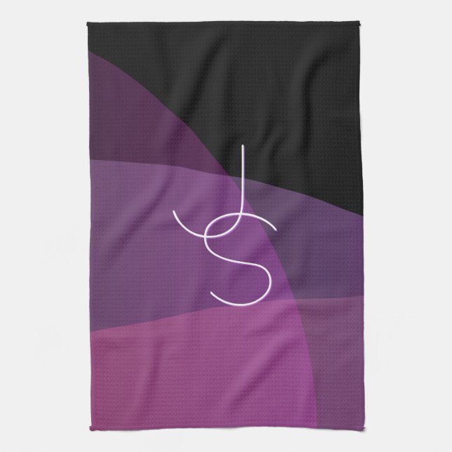 Your Overlapping Initials | Modern Purple & Pink Tea Towel (Vertical)