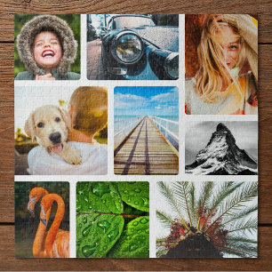 Your Own 9 Photo Collage Framed White Jigsaw Puzzle