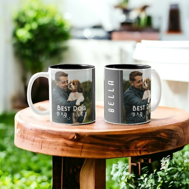 Your Own Custom Photo Best Dog Dad Mum Ever Script Two-Tone Coffee Mug (Creator Uploaded)