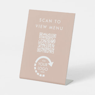YOUR OWN LOGO Beige QR Code Menu Sign