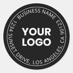 Your Own Logo & Editable Circular Text Black White Classic Round Sticker