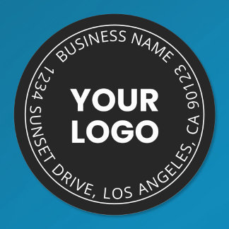 Your Own Logo & Editable Circular Text Black White Classic Round Sticker