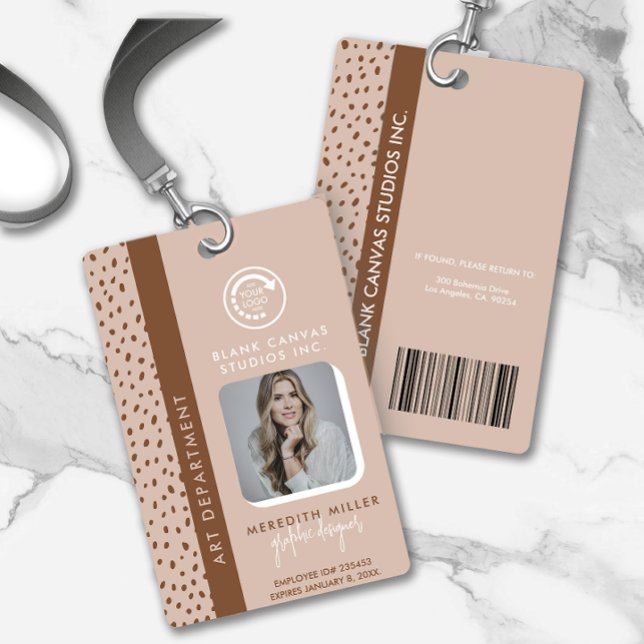 YOUR OWN LOGO Trendy Beige Boho Brown Employee ID ID Badge (Creator Uploaded)