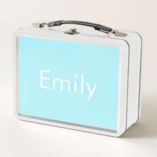 Your Own Name or Word Soft Sky Blue Metal Lunch Box