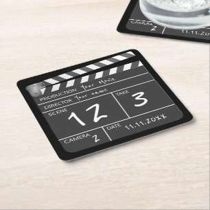 Your Own Personalised Custom Movie Clapperboard Square Paper Coaster