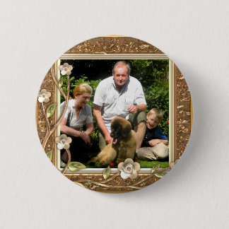 Your own photo in a Golden Flowers Frame! - 6 Cm Round Badge