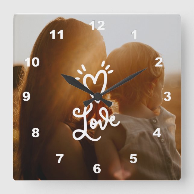Your Own Photo Love Heart White Square Wall Clock (Front)