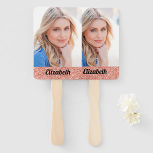 Your Own Photo Pink Girly Monogram Graduation Hand Fan