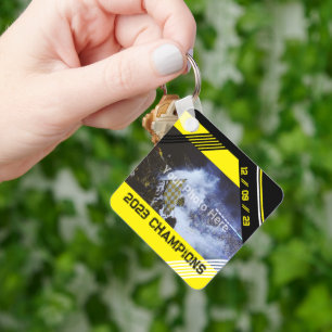 Your Own Photos and Text Yellow and Black Modern Key Ring