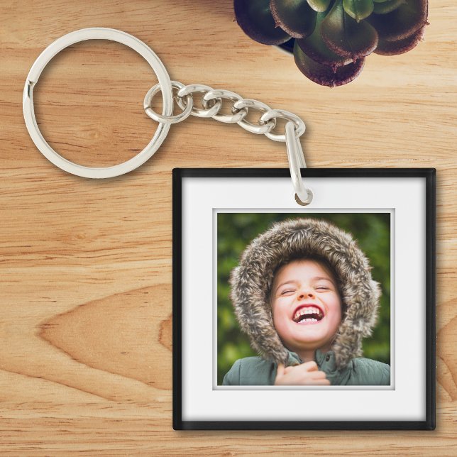 Your Own Square 2 Photo Framed Black Shadow Inlay Key Ring (Creator Uploaded)