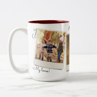 Your Own Three Photos & Text | Instant Photo Two-Tone Coffee Mug