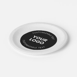 Your Own Uploaded Business Logo w/Editable Text Paper Plate