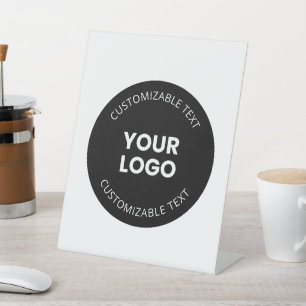 Your Own Uploaded Business Logo w/Editable Text Pedestal Sign