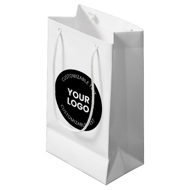 Your Own Uploaded Business Logo w/Editable Text Small Gift Bag (Front Angled)