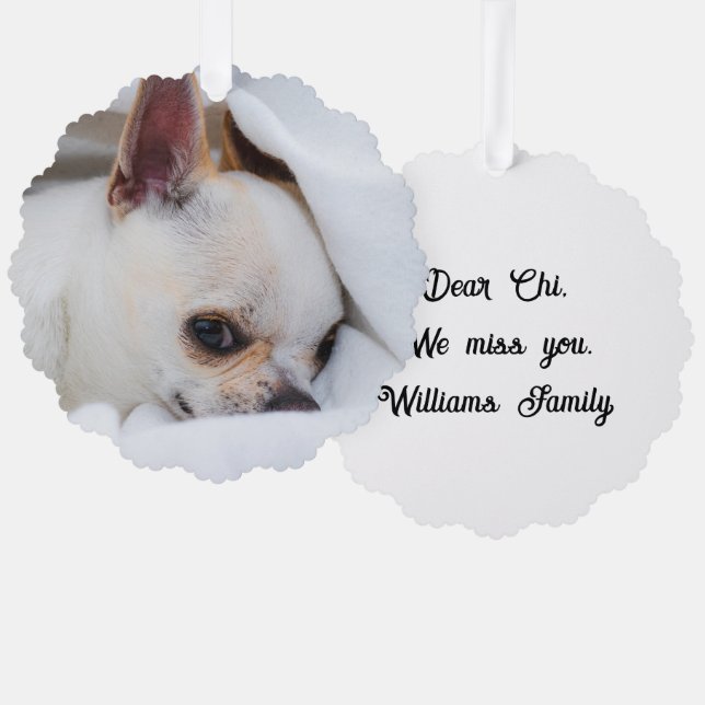 Your pet dog custom photo chihuahua memorial tree decoration card (Front/Back)