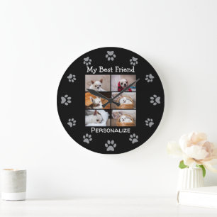 Your pet dog custom photo collage best friend name large clock