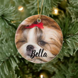 Your pet dog puppy custom photo and name ceramic tree decoration