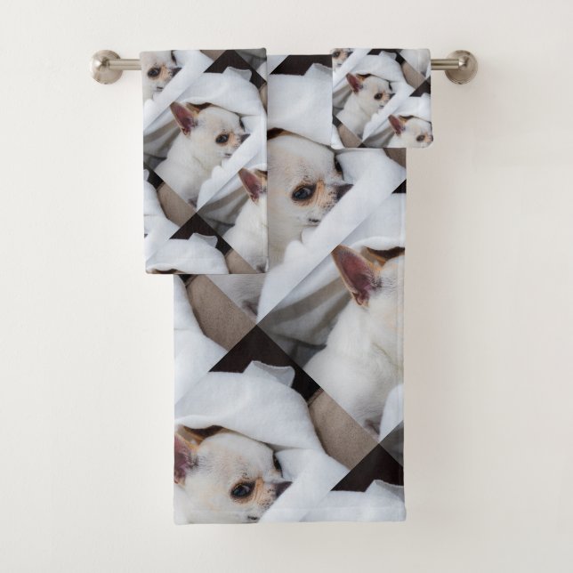Your pet dog puppy custom photo chihuahua pattern bath towel set (Insitu)