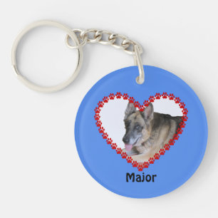 Your pet photo custom name paw prints blue key ring