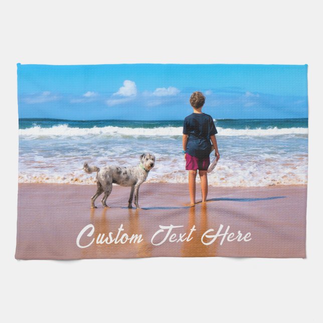 Your Pet Photo Kitchen Towel with Custom Text (Horizontal)