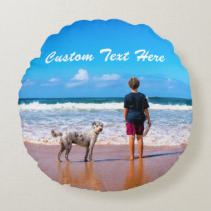 Your Pet Photo Round Pillow with Custom Text Name